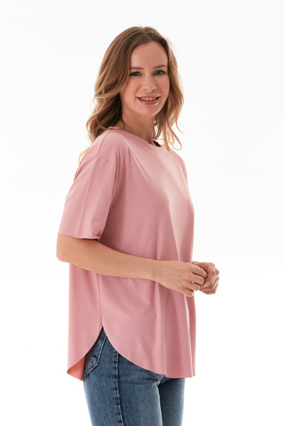 Fulla Moda Βασικό μπλουζάκι Modal με λαιμόκοψη με σχισμές στα πλαϊνά