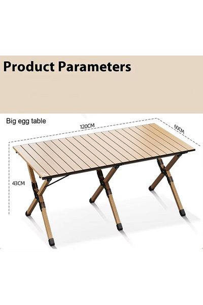 Taimi Foldable Wooden Picnic Table with Carry Bag for Indoor/Outdoor Beige Colo-Size 120*60*45H cm