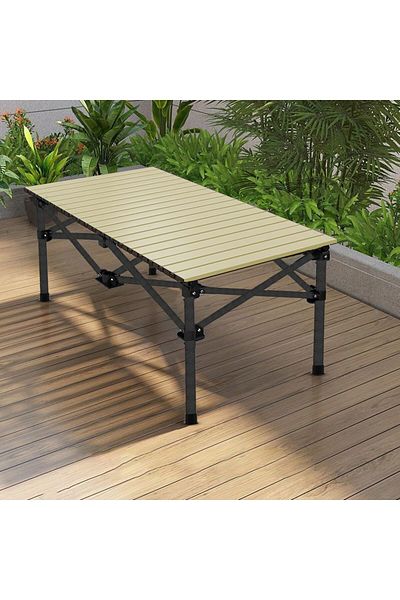 Taimi Folding Camping Table, Portable Aluminum Folding Table BBQ Beige Color -Size 120 * 55 * 62cm