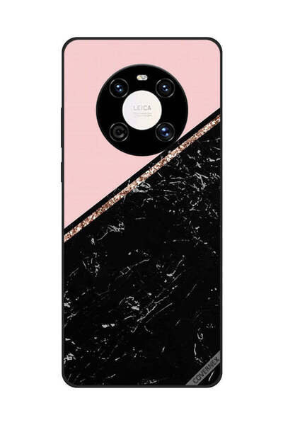 Covernex غطاء حماية لهاتف هواوي ميت 40 برو/40 برو+، رخام أسود وشريط ذهبي