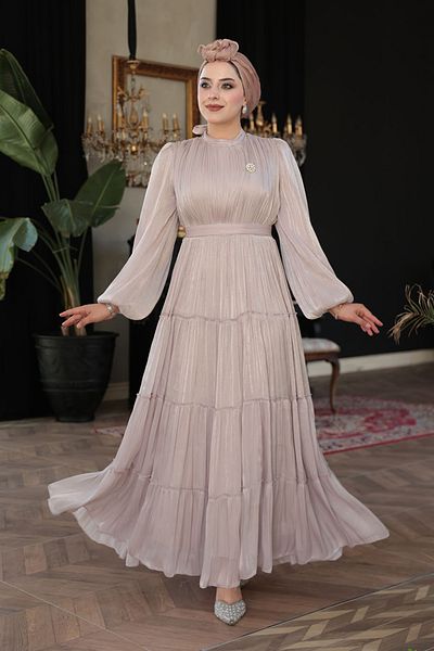N.S NEVA STYLE - Βραδινό φόρεμα με πλισέ βιζόν Hijab 52981V