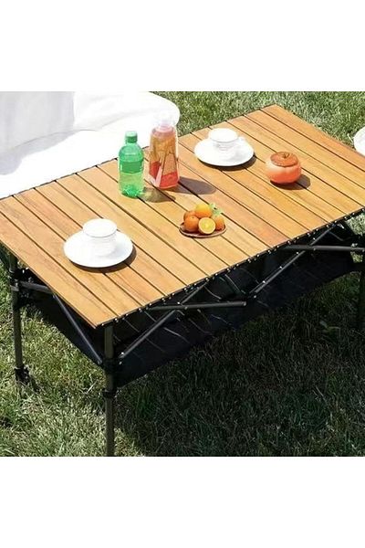 Taimi Folding Table, Portable Aluminum Adjustable Height Table Brown Color - Size 95L*55W*80H cm