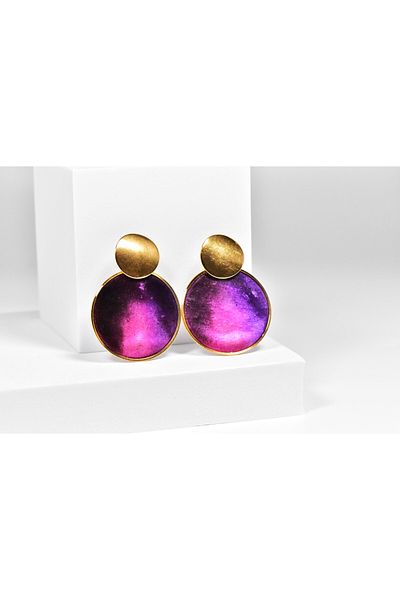 NARRU NARRU handmade earrings, round, pink, purple and black, Asha 2