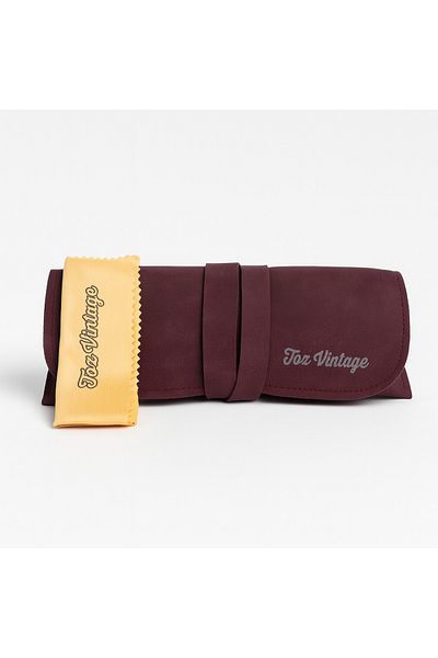 Toz Vintage Burgundy Color Drawstring Leather Luxury Glasses Case and Glasses Cloth