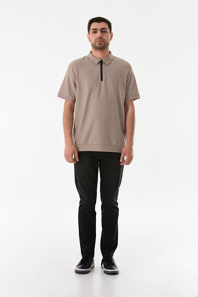 Fulla Moda Μπλουζάκι ζακάρ με μισό φερμουάρ Polo γιακά