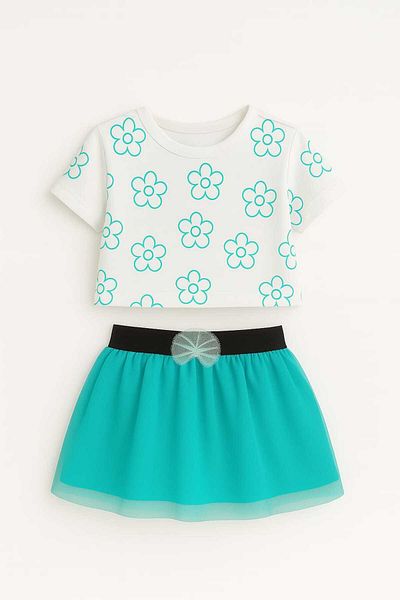 Oz Baby Floral Printed Baby Girl and Child Set with Tutu Skirt