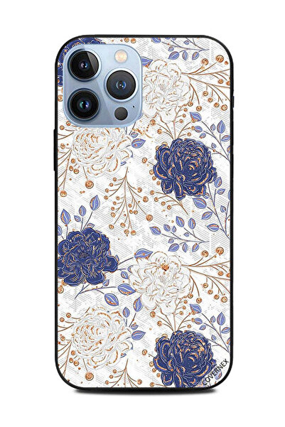 Covernex غطاء حماية لجهاز Apple iPhone 13 Pro Max بنمط زهور بيضاء وزرقاء ذهبية