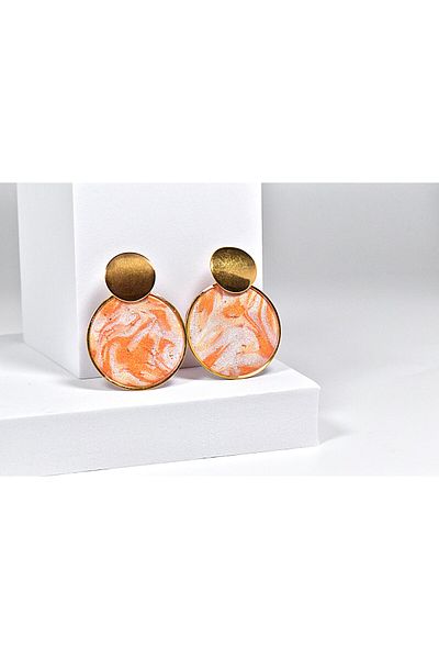 NARRU NARRU handmade earrings, round, peach, cream, white and gold, Asha 16
