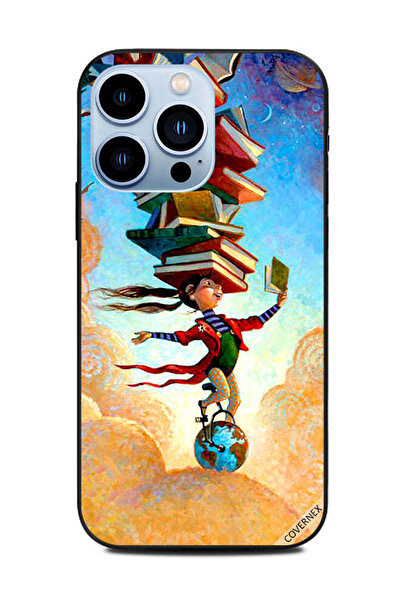 Covernex غطاء حماية لهاتف Apple iPhone 13 Pro فتاة على الكرة الأرضية مع الكتب
