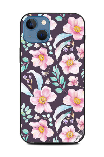 Covernex غطاء حماية لهاتف أبل آيفون 13 - زهور وردية وريش أخضر فاتح