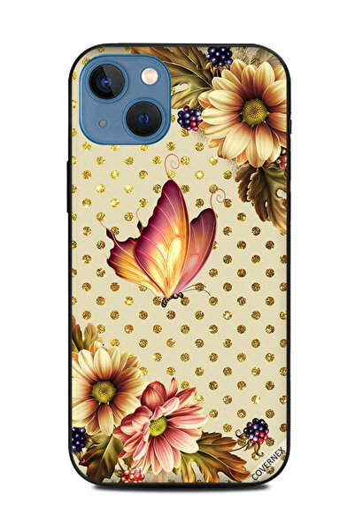 Covernex غطاء حماية لهاتف آيفون 13 من آبل، تصميم فراشة وزهرة لطيفة، نقاط ذهبي...