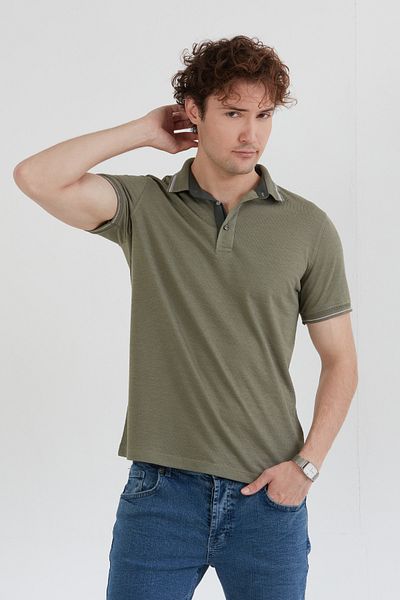 Fulla Moda Βασικό μπλουζάκι με μισό κουμπί Polo Neck Slim Fit