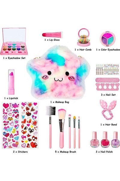 LIXADA Kids Princess Makeup Set, Non-toxic Cosmetics Kit for Girls, Pretend Play Birthday Gift