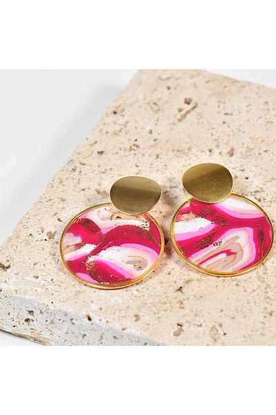 NARRU NARRU handmade earrings, round, pink, white and gold, Asha 30