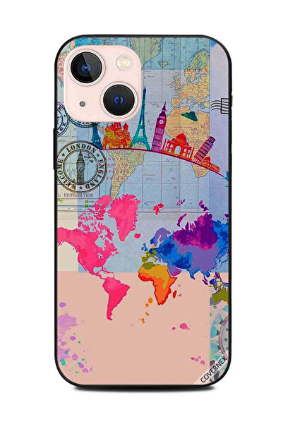 Covernex غطاء حماية لهاتف Apple iPhone 13 Mini مع خريطة العالم والطوابع