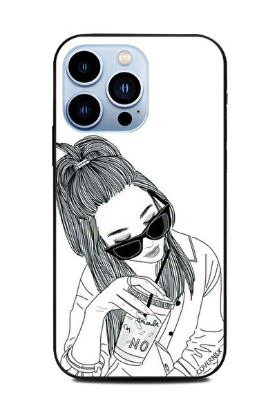 Covernex غطاء حماية لهاتف Apple iPhone 13 Pro، فتاة خربشة تشرب بالأبيض والأسود
