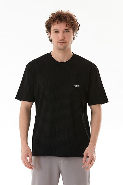 Fulla Moda Βασικό μπλουζάκι Jacquard με τσέπη με λαιμόκοψη