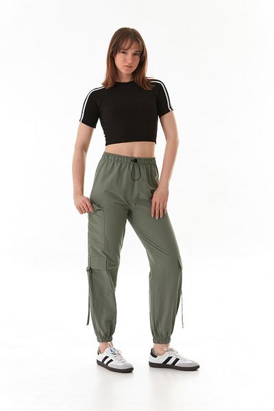 Fulla Moda Ribbed Sleeves Striped Crop T-Shirt