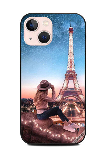 Covernex غطاء حماية لهاتف أبل آيفون 13 ميني - فتاة قبعة بنية وبرج إيفيل