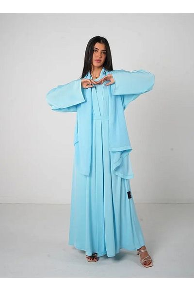 Jameela Sky Blue Classic Open Abaya 3 Pieces Set