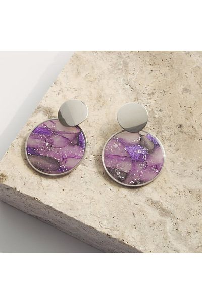 NARRU NARRU handmade earrings, round, purple and silver, Asha 36