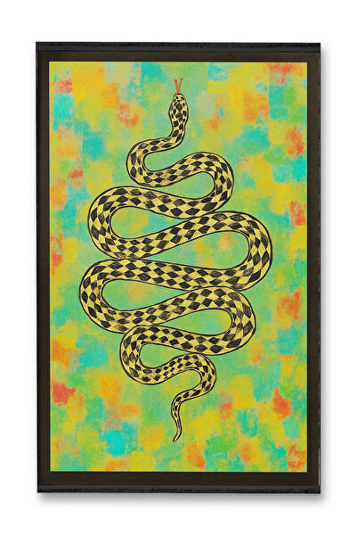 Rugs Modern Halı سجادة موسو سوداء بتفاصيل حدودية ونقش ثعبان متعدد الألوان مع ...