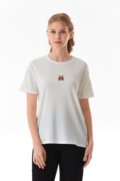 Fulla Moda Tricou oversize din țesătură brodată cu ursuleț de pluș