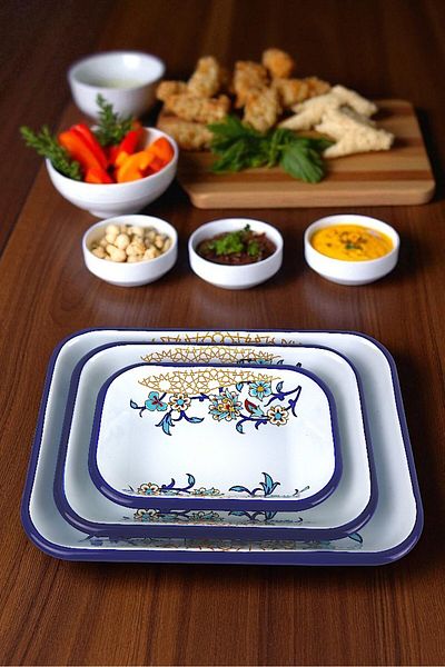İnci Emaye 28-22-13 No Enamel Quadrilateral Plate Appetizer Breakfast Camping Picnic