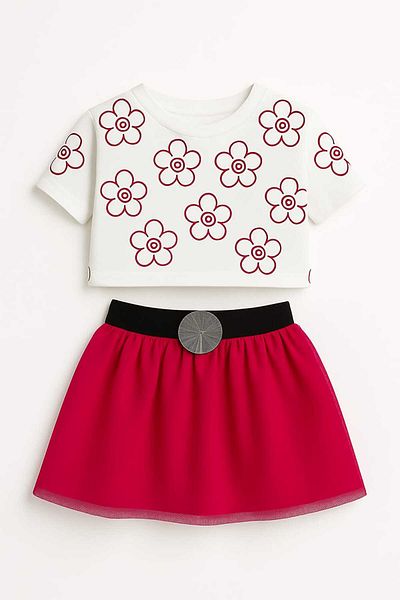 Oz Baby Floral Printed Baby Girl and Child Set with Tutu Skirt
