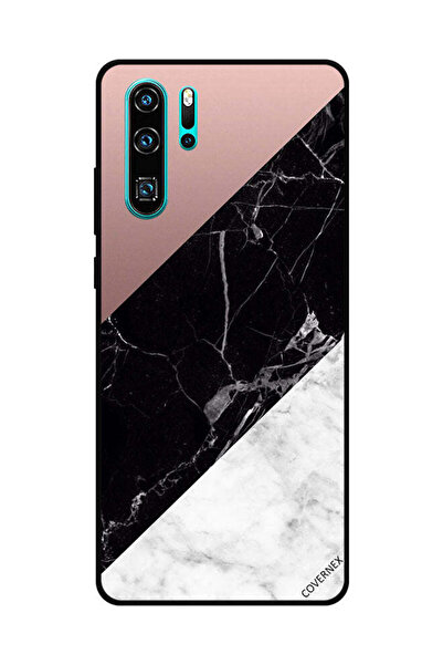 Covernex غطاء حماية لهاتف هواوي بي 30 برو، أبيض، أسود، رخام، بنمط سادة