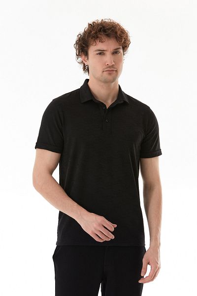 Fulla Moda Μπλουζάκι με ανάγλυφο εμπριμέ γιακά πόλο Slim Fit