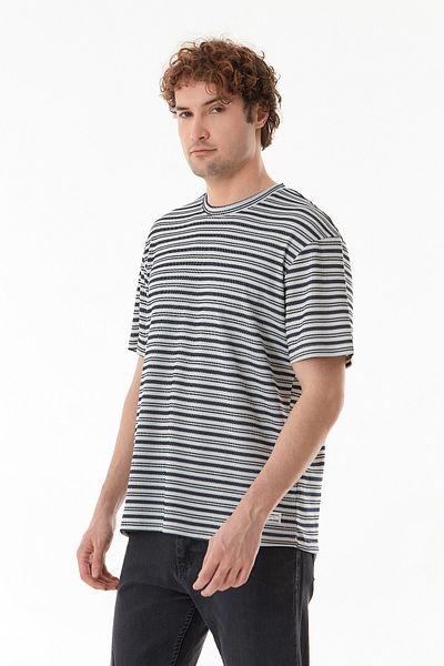 Fulla Moda Μπλουζάκι με ριγέ Jacquard Crew Neck