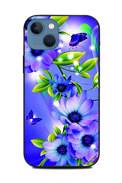 Covernex غطاء حماية لهاتف أبل آيفون 13 - فراشات وزهور زرقاء