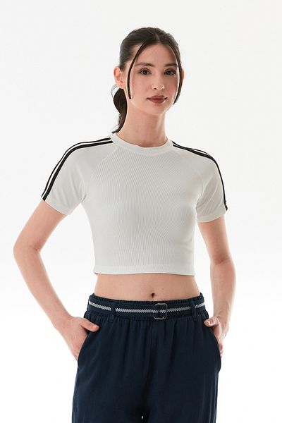 Fulla Moda Tricou Crop cu mâneci cu nervuri