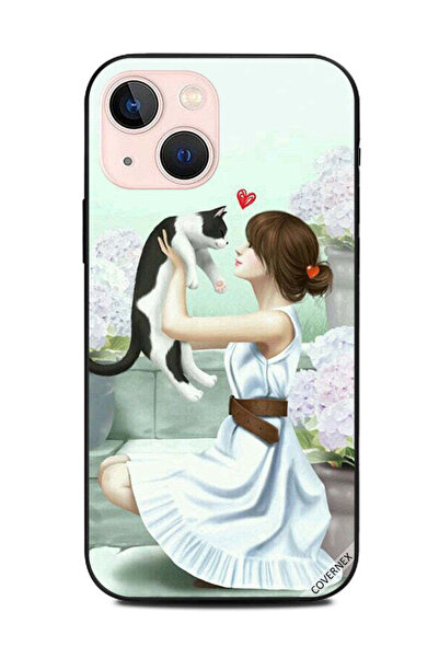 Covernex غطاء حماية لهاتف Apple iPhone 13 Mini فتاة جميلة تحب قطتها الصغيرة