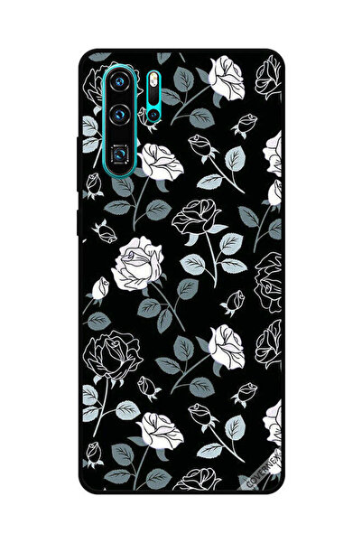 Covernex غطاء حماية لهاتف هواوي بي 30 برو بنقشة زهور باللونين الأبيض والأسود