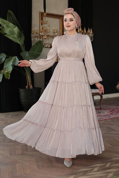 N.S NEVA STYLE - Βραδινό φόρεμα με πλισέ βιζόν Hijab 52981V