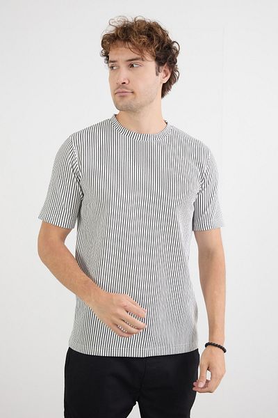 Fulla Moda Μπλουζάκι με ριγέ Jacquard Crew Neck