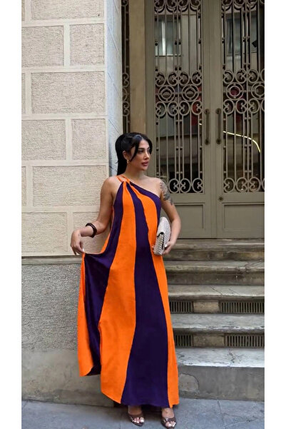 hazelin Rochie de damă portocaliu violet cu blocuri de umăr HZL25S-DSB107651