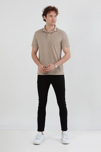 Fulla Moda Βασικό μπλουζάκι με μισό κουμπί Polo Neck Slim Fit
