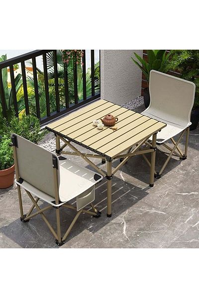 Taimi Folding Camping Table, Portable Aluminum Folding Table Beige Color - Size 60 * 51 * 53cm