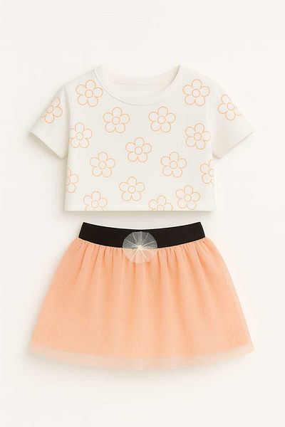 Oz Baby Floral Printed Baby Girl and Child Set with Tutu Skirt