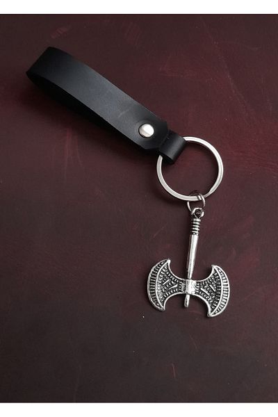 BSN Store Double Axe Figure Genuine Leather Keychain Gift Keychain