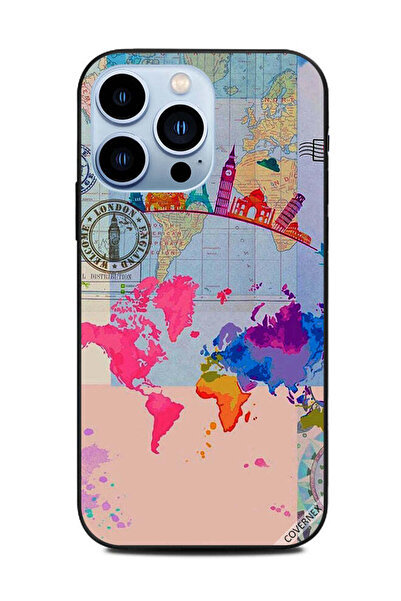 Covernex غطاء حماية لهاتف Apple iPhone 13 Pro مع خريطة العالم والطوابع