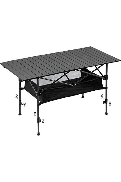 Taimi Folding Table, Portable Aluminum Adjustable Height Table Black Color - Size 120L*55W*80H cm
