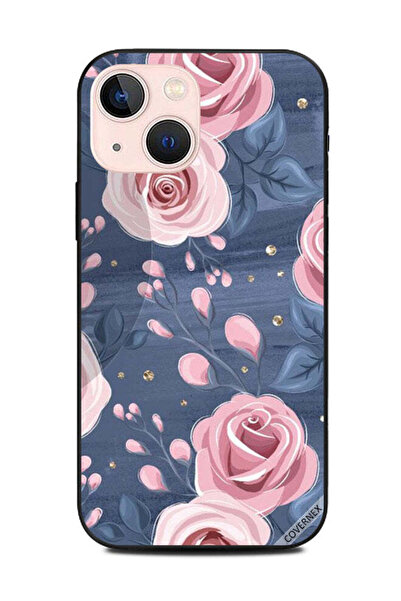 Covernex غطاء حماية لهاتف أبل آيفون 13 ميني بنقشة ورود وردية وأوراق رمادية داكنة