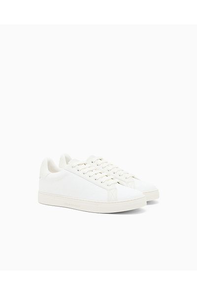 Emporio Armani Men's Laced Medium Thick Sole Leather White Sneaker Em003843 Af20003-M0107