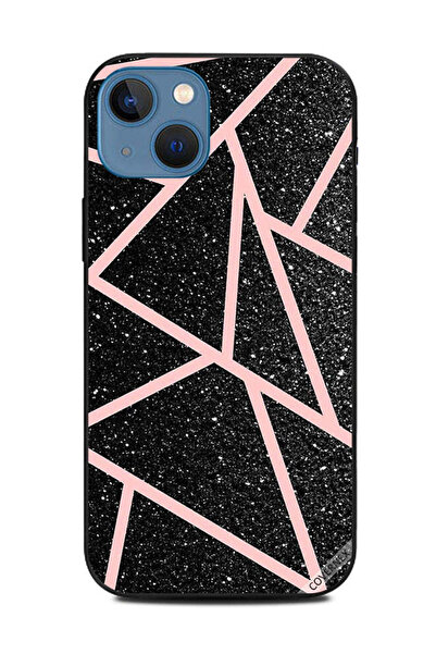 Covernex غطاء حماية لهاتف أبل آيفون 13، أسود لامع، بنقشة مسارات وردية فاتحة