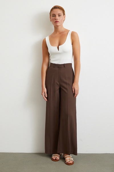 Never more Geniş Paça Palazzo Pantolon Kahve
