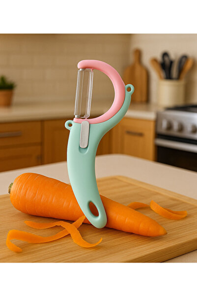 SİHİRLİ AYAKLAR Pastel Colored Plastic Handle Luxury Side Peeler Vegetable Tomato Potato Peeler 17 cm